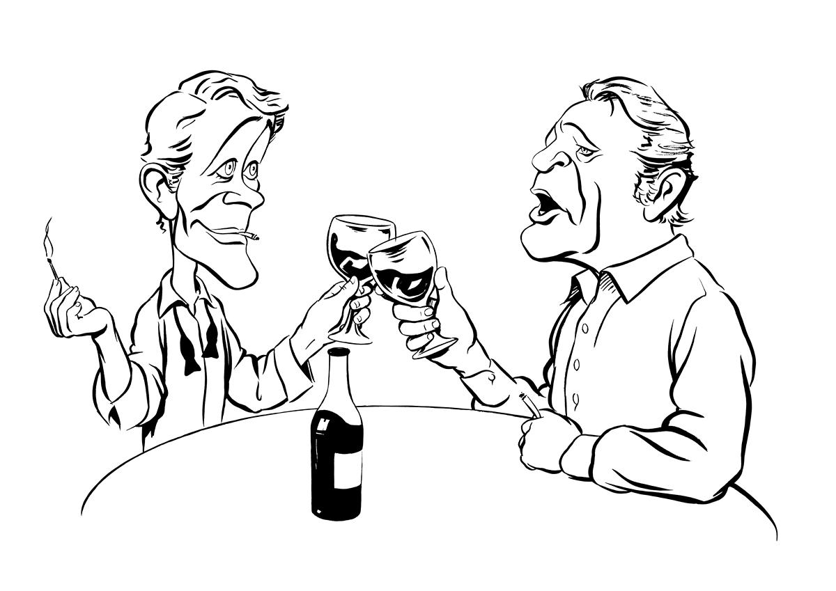 Richard Burton and Peter O'Toole caricature