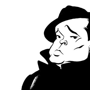 Orson Welles caricature, The Third Man, Film Noir, Harry Lime, Graham Greene. By Ken Lowe Illustration. Limited edition prints available, size A2 or A3, signed and numbered by Ken Lowe.