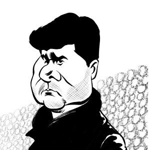 Mauricio Pochettino caricature, manager of Premier League club, Tottenham Hotspur. By Ken Lowe Illustration. Limited edition prints available, size A2 or A3, signed and numbered by Ken Lowe.