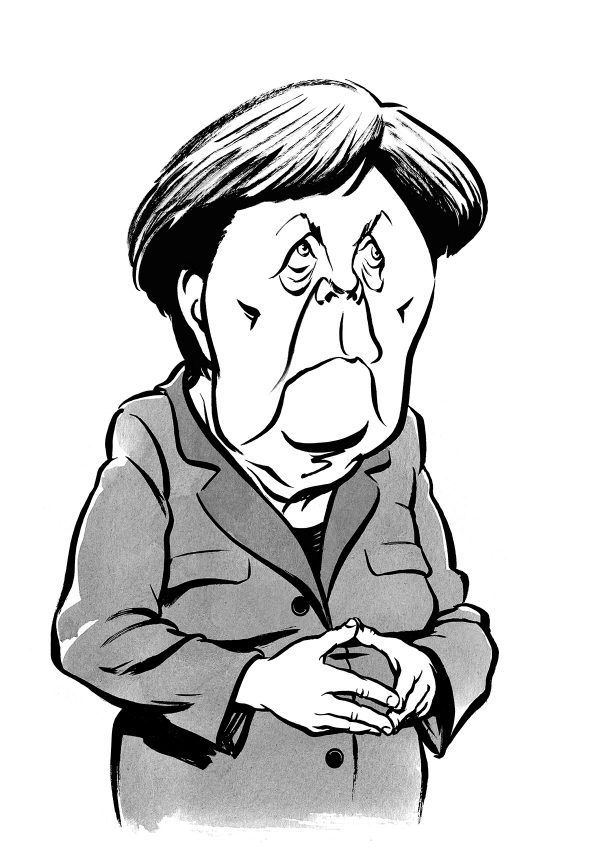 Angela Merkel caricature, German Chancellor, European Union. By Ken Lowe Illustration. Limited edition prints available.