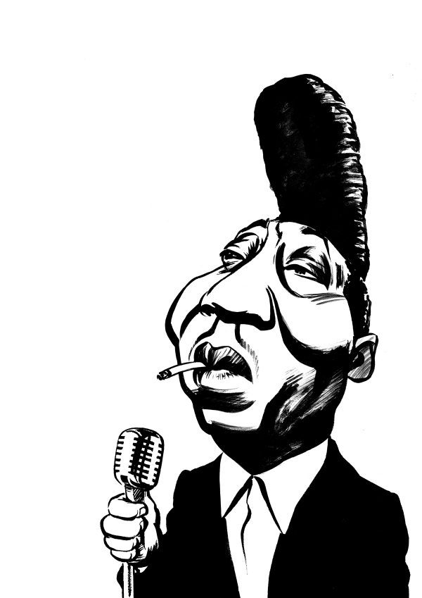 Muddy Waters caricature, delta blues singer, McKinley Morganfield, Chicago bluesman.By Ken Lowe Illustration. Limited edition prints available.