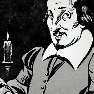 Caricature of English playwright William Shakespeare. By Ken Lowe Illustration.